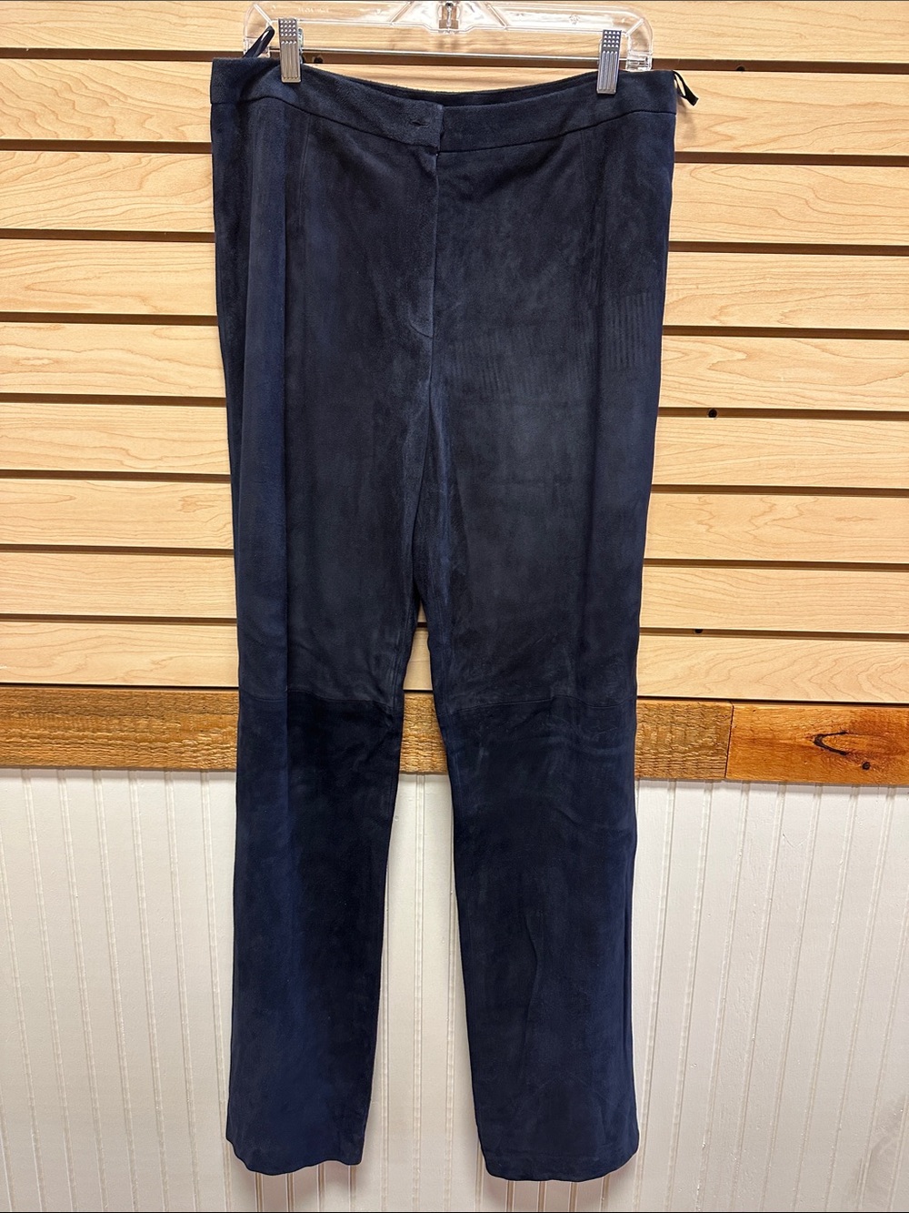 Carlisle Navy Suede Straight-Leg Pants